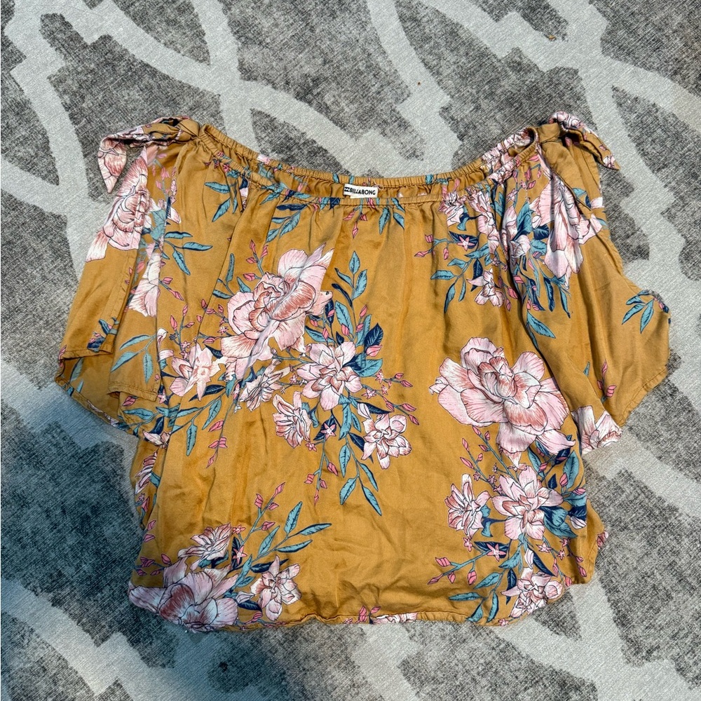 Billabong Mustard Floral Off-Shoulder Blouse